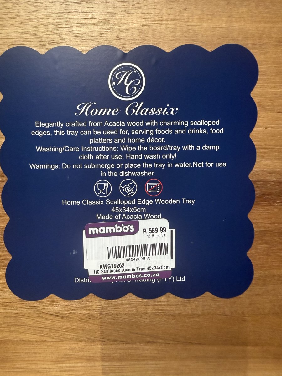 HC Scalloped edge wooden tray 45x34x5cm